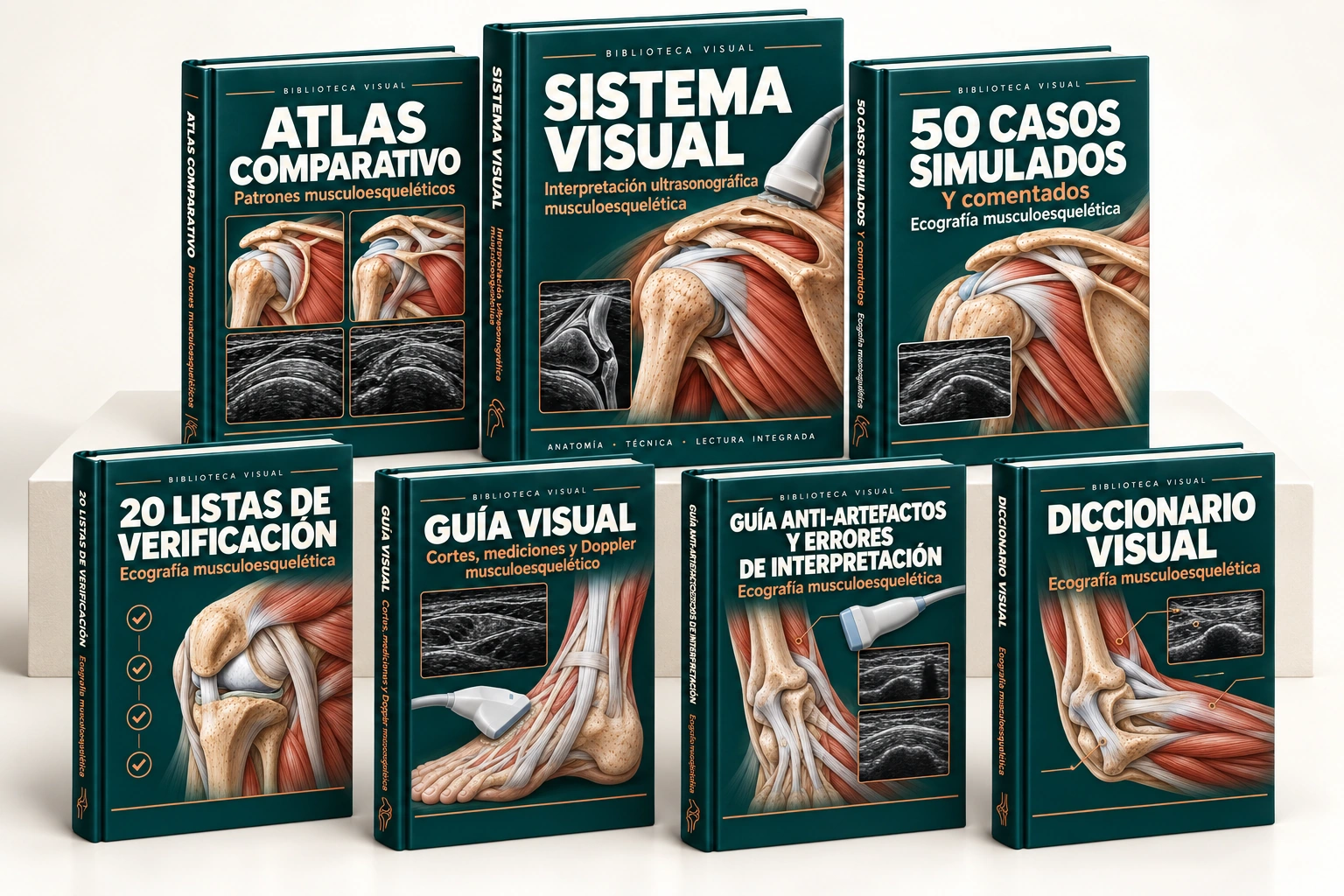 Biblioteca Completa: Sistema Visual, Atlas Comparativo, 50 Casos Simulados y los cuatro bonos de ecografía musculoesquelética